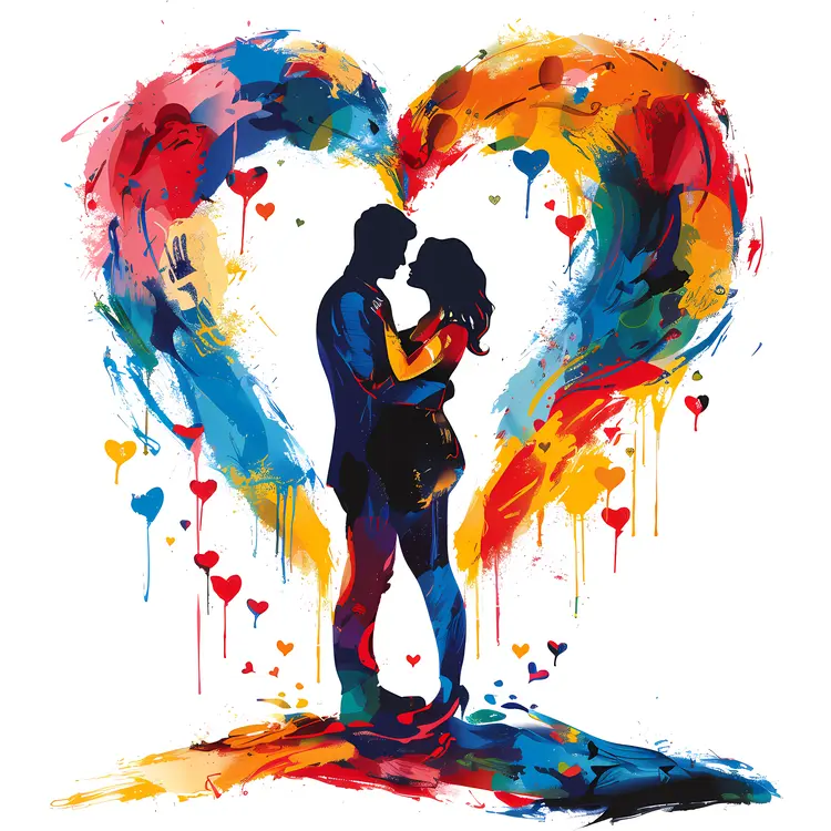 Colorful Romantic Couple with Heart Background