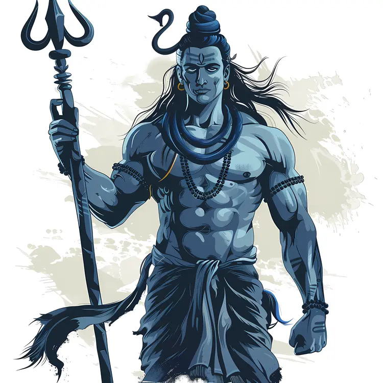 Blue Warrior with Trident and Snake