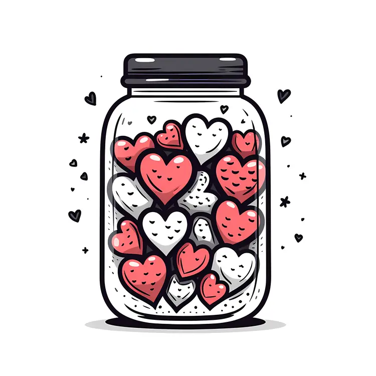 Whimsical Hearts in a Jar Illustration