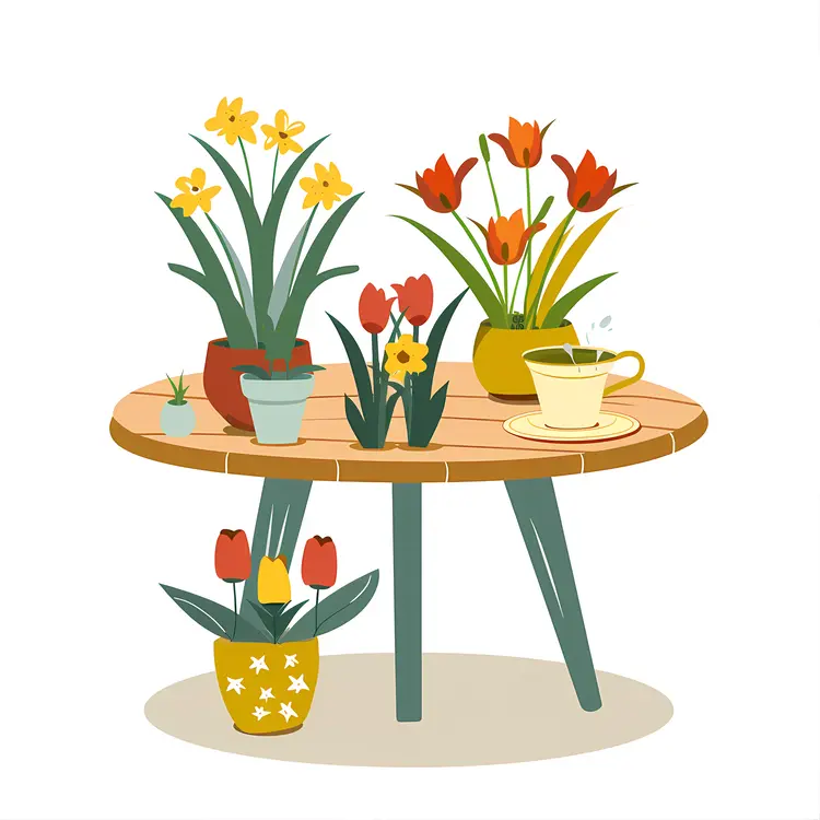 Table with Colorful Flowers and Plants