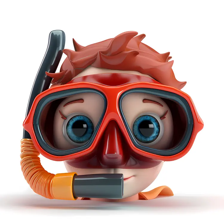 Cute Cartoon Diver with Red Hair and Mask
