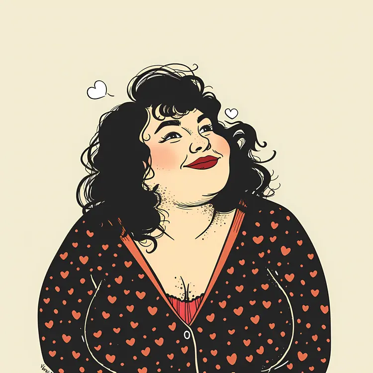 Smiling Woman in Heart-Patterned Dress