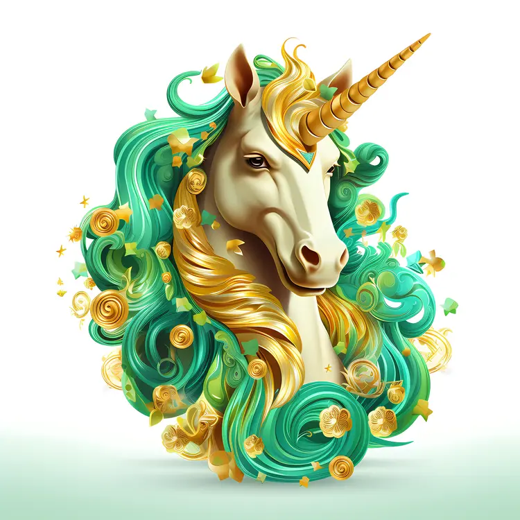 Majestic Golden Unicorn with Green Mane