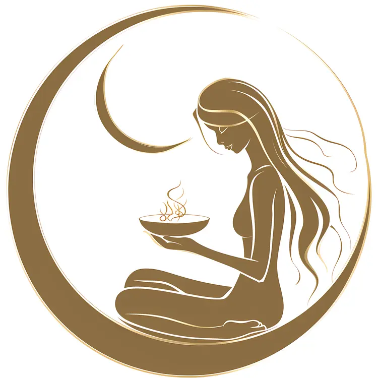 Abstract Woman Sitting with Bowl and Moon