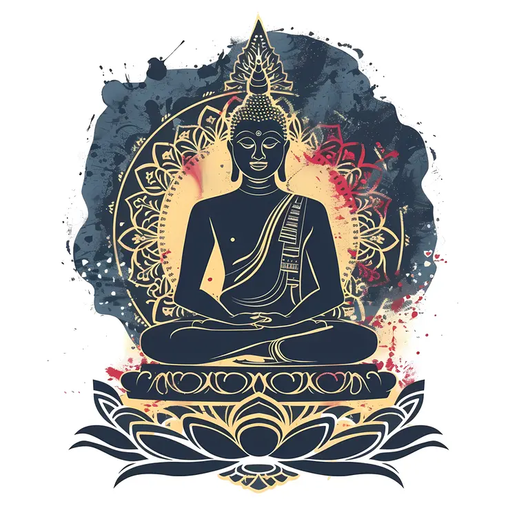 Meditative Buddha Statue with Mandala Background