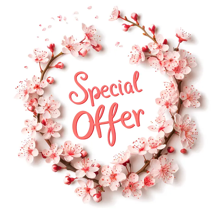 Special Offer Text with Pink Cherry Blossoms