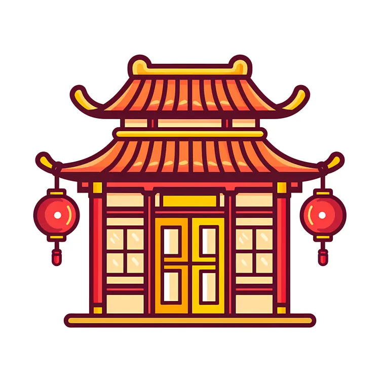 Traditional Chinese House with Red Lanterns