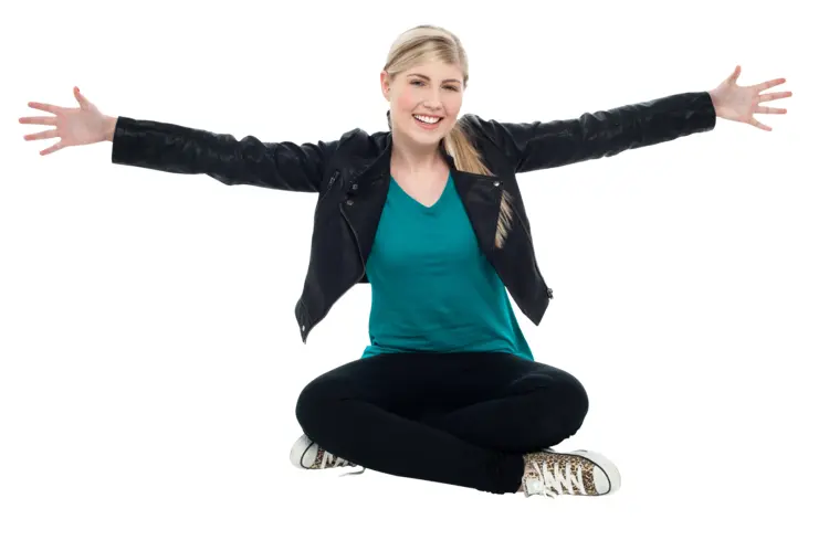 Woman Sitting with Arms Open