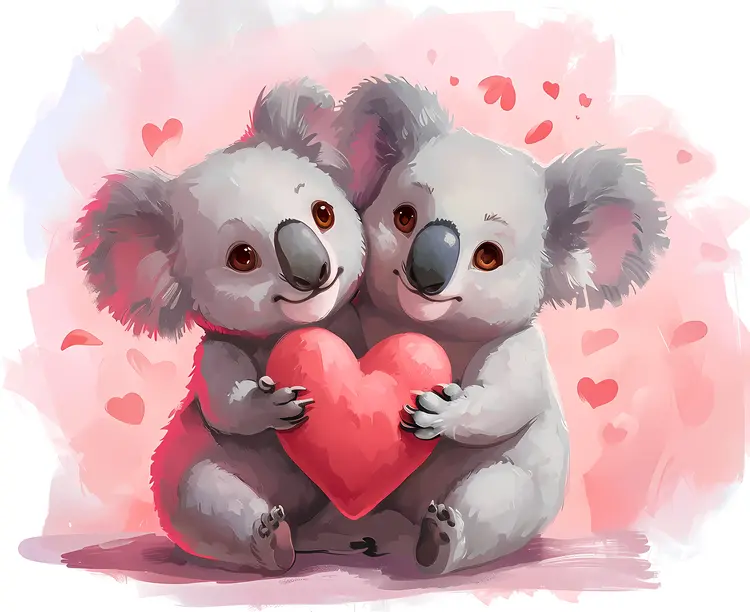 Adorable Koalas Embracing a Heart