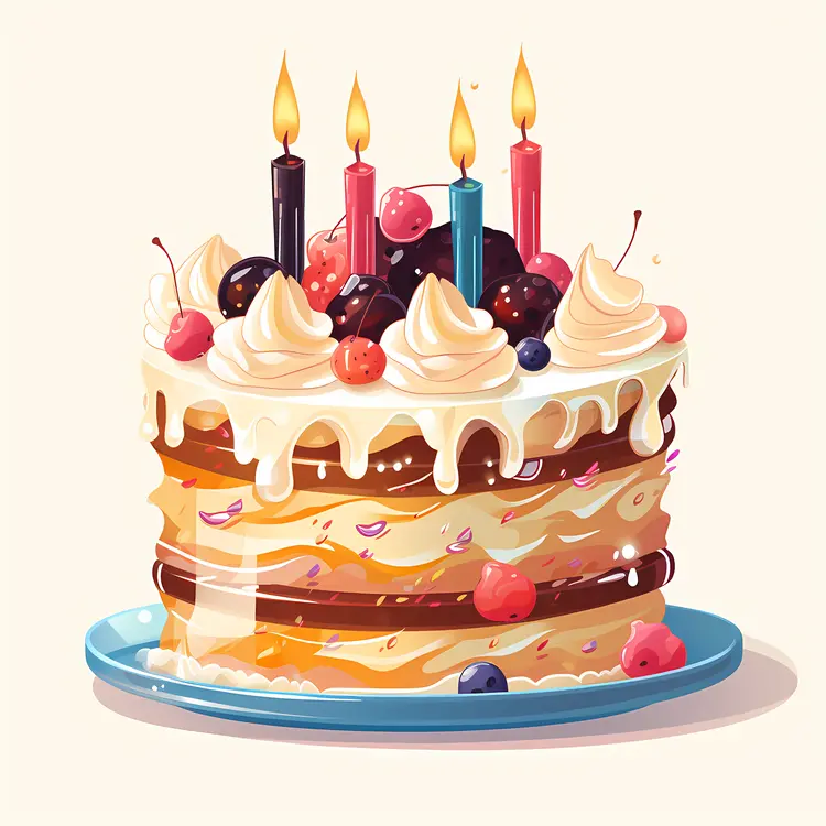 Birthday Cake with Candles and Berries