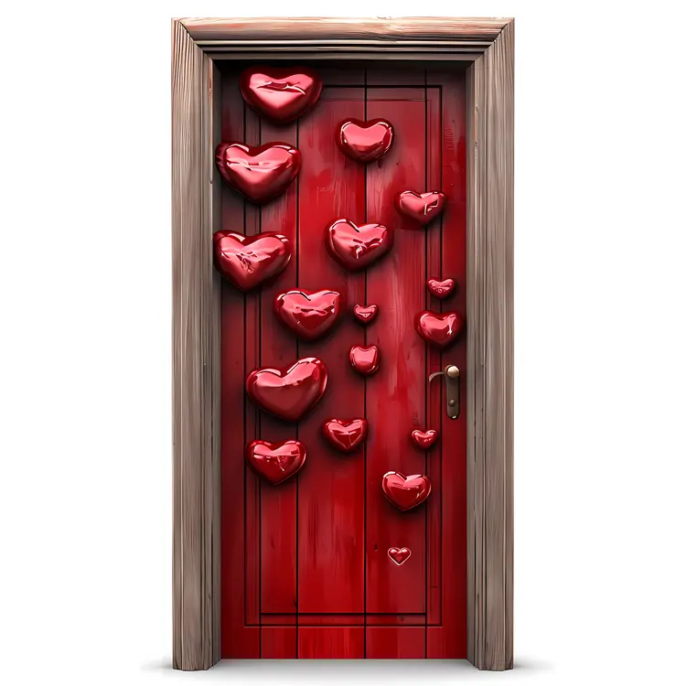 Red Door with Heart Balloons for Valentine's Day
