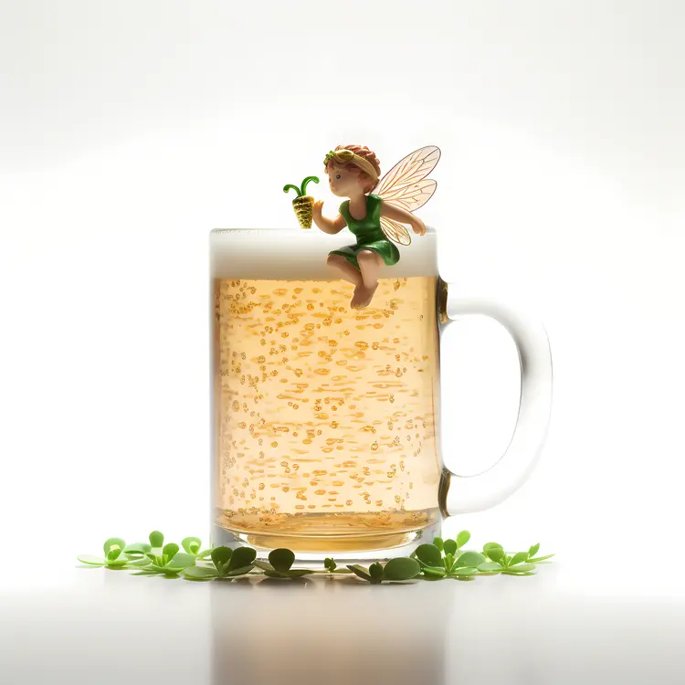 Fairy Sitting on Beer Mug with Clover