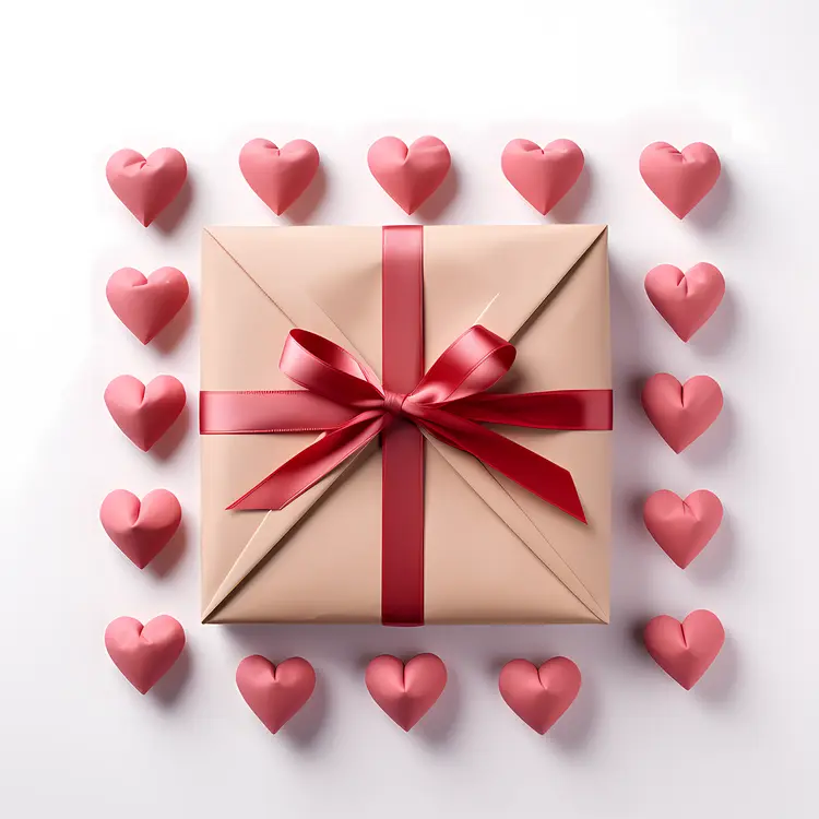 Gift Box with Red Ribbon and Hearts