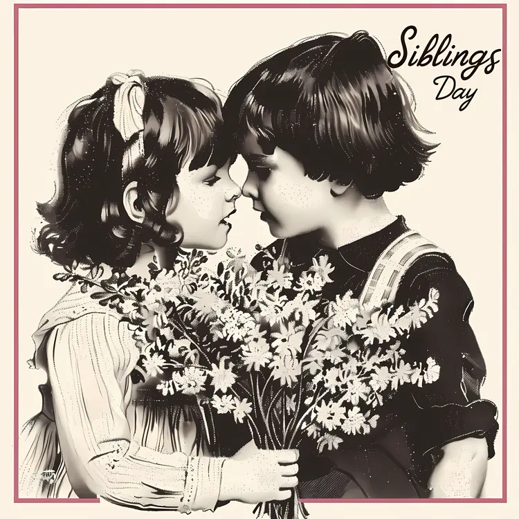 Vintage Siblings with Flower Bouquet for Siblings Day