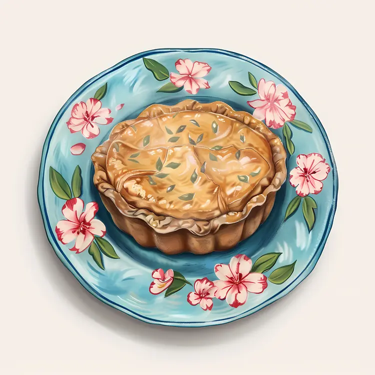Pie with Floral Decorations on a Plate