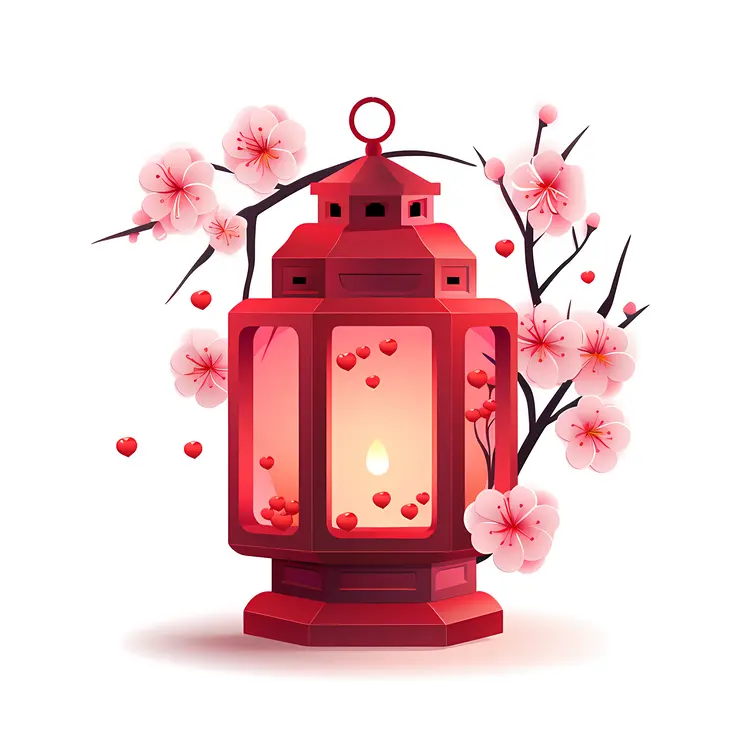 Red Lantern with Cherry Blossoms for Chinese New Year