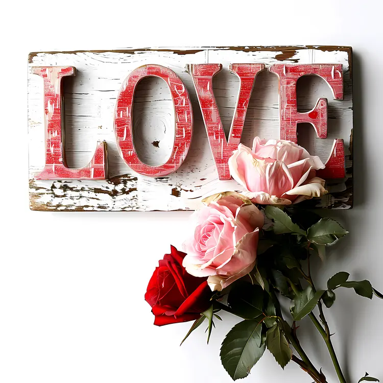 Pink and Red Roses with Rustic Love Text