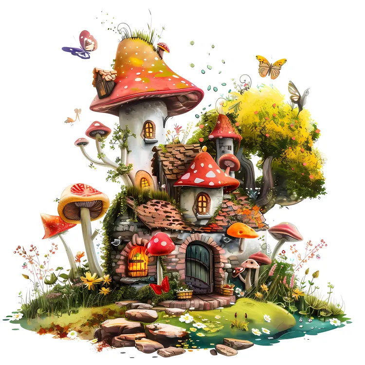 Whimsical Mushroom House in a Fantasy Setting