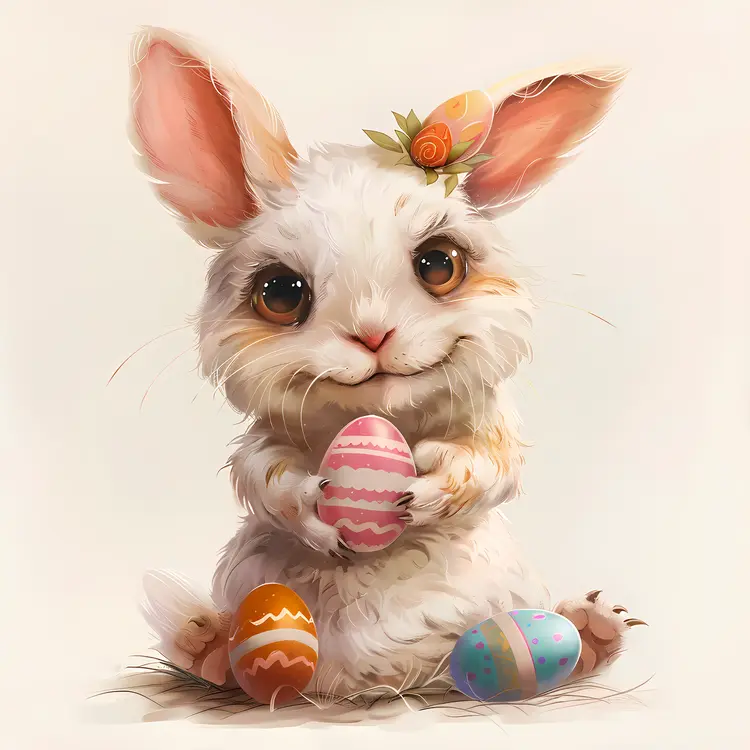 Cute Bunny Holding Easter Eggs