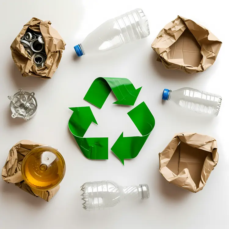 Recycling Symbol with Plastic Bottles and Cans