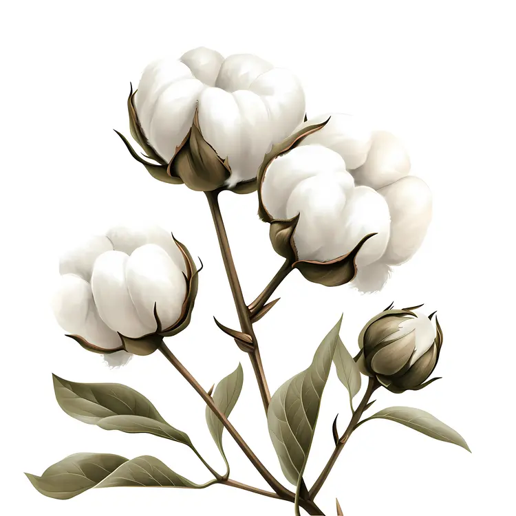 Botanical Illustration of Cotton Plant