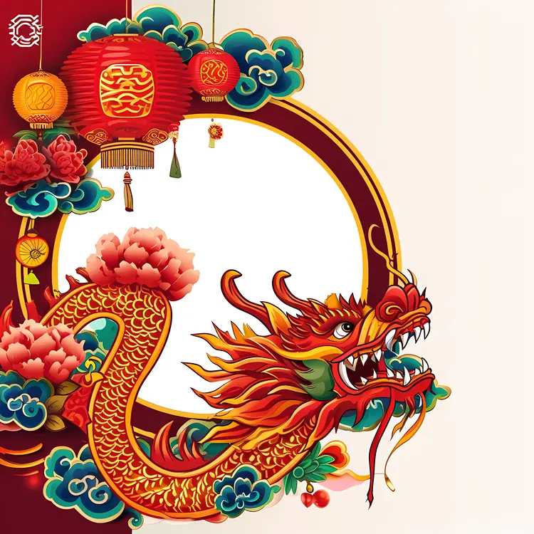 Red Dragon and Lanterns for Chinese New Year