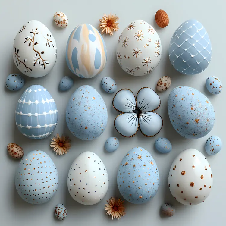 Blue and White Decorated Easter Eggs