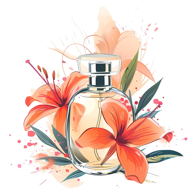 Perfume Bottle with Orange Lilies