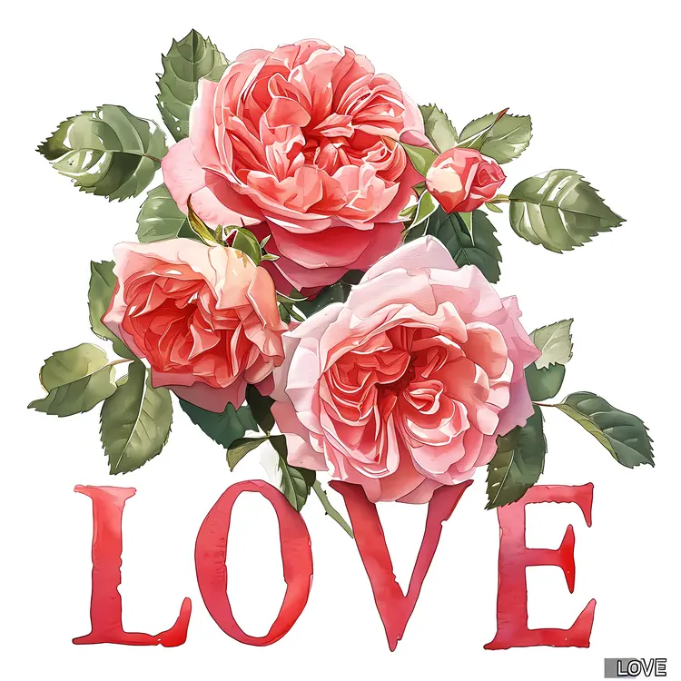 Pink Roses with Love Text