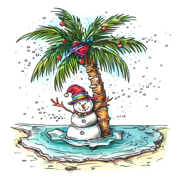 Tropical Christmas with Snowman and Palm Tree