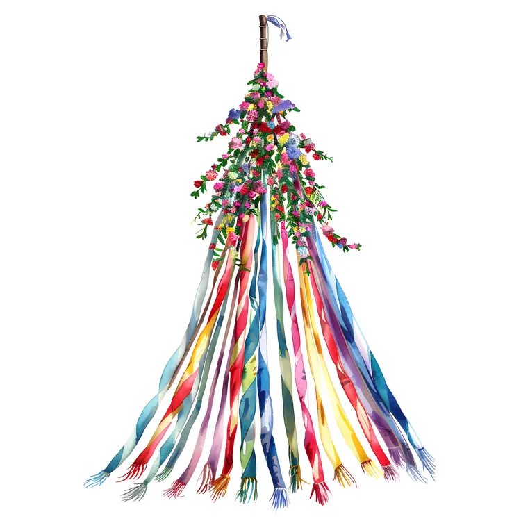 Traditional Maypole with Colorful Ribbons