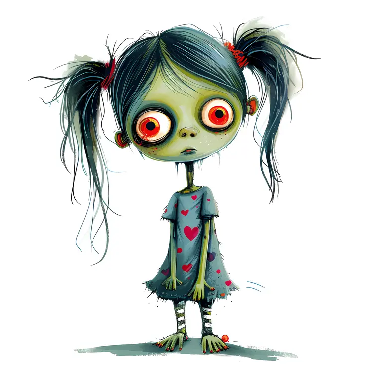Cute Zombie Girl with Pigtails