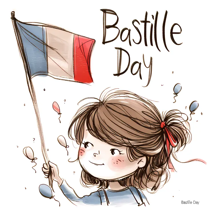 Bastille Day Girl with French Flag
