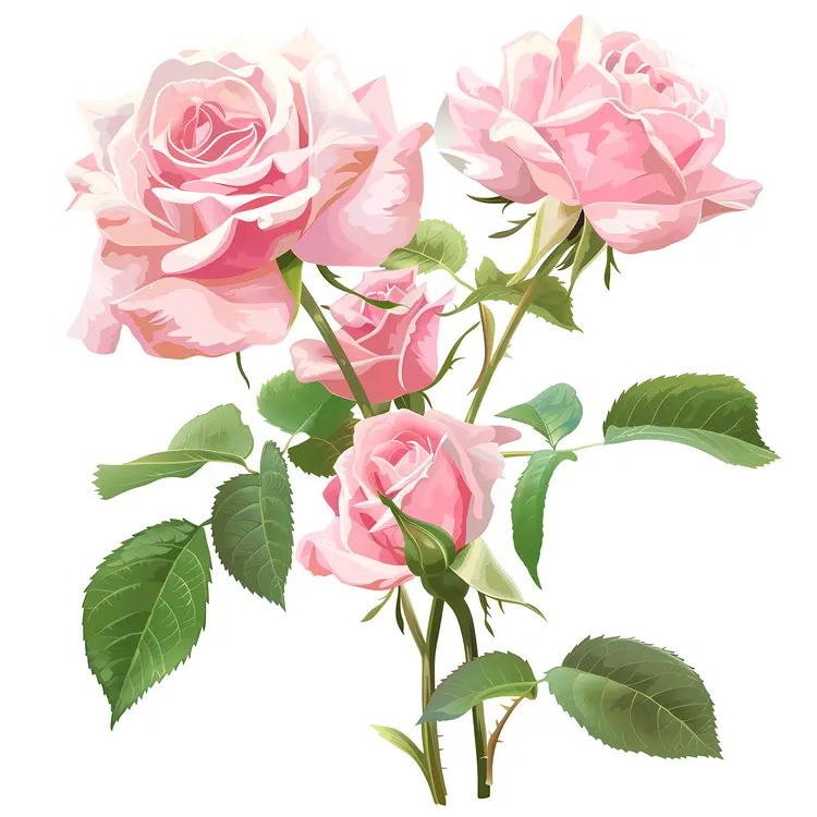 Cluster of Pink Roses in Full Bloom