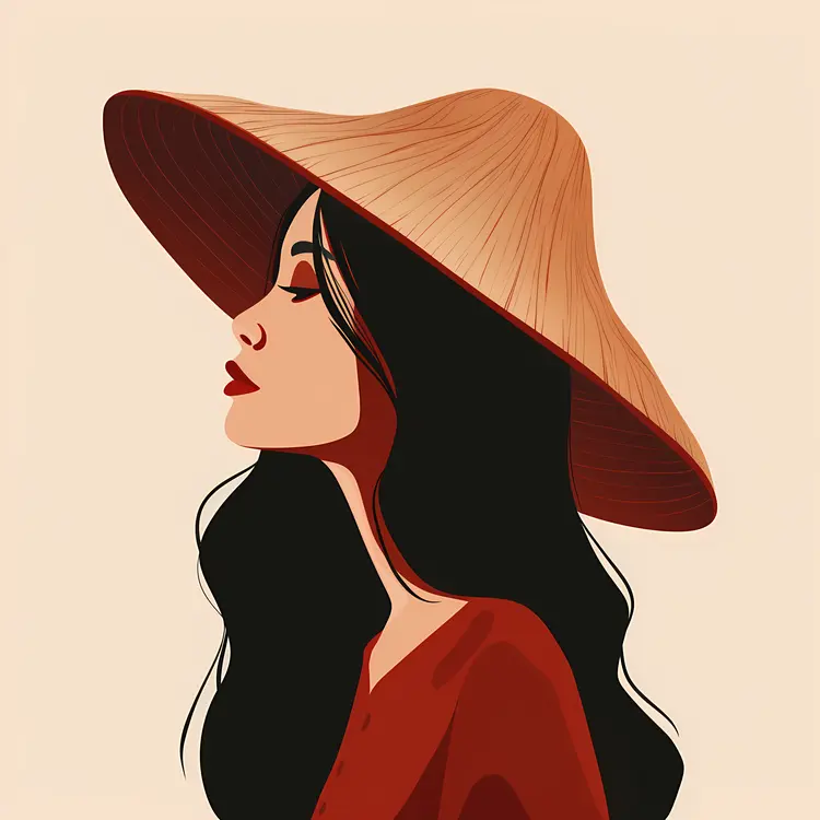 Stylish Woman in Straw Hat Illustration