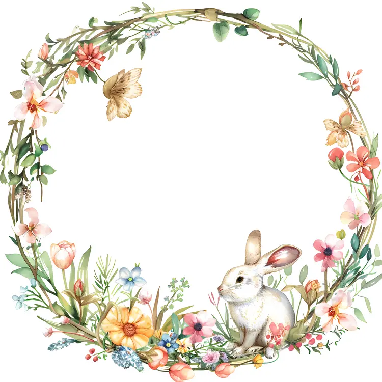 Bunny in Floral Wreath