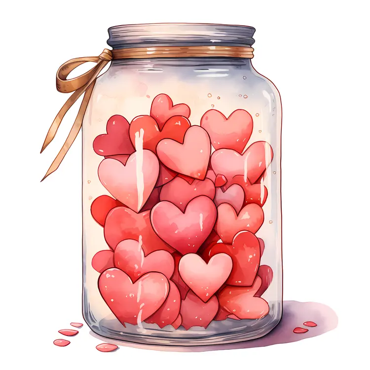 Jar Filled with Pink and Red Hearts