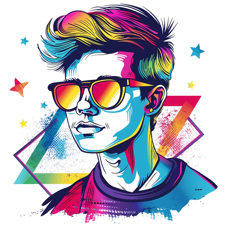 Stylish Man with Sunglasses in Colorful Portrait
