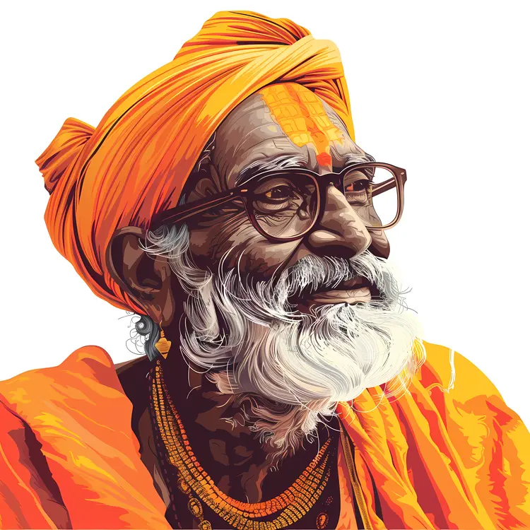 Elderly Man in Traditional Attire with Beads and Turban