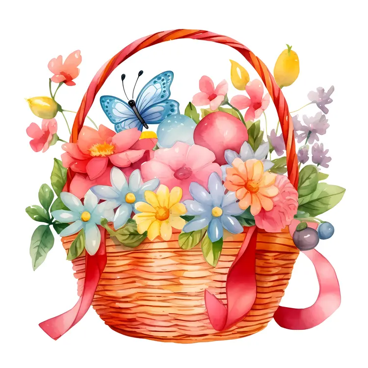Easter Basket with Flowers and Butterfly
