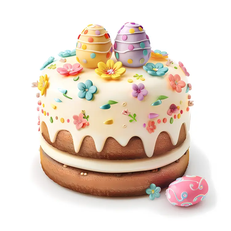 Colorful Easter Cake with Floral Decorations