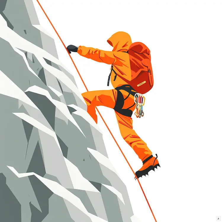Climber in Orange Gear on Mountain