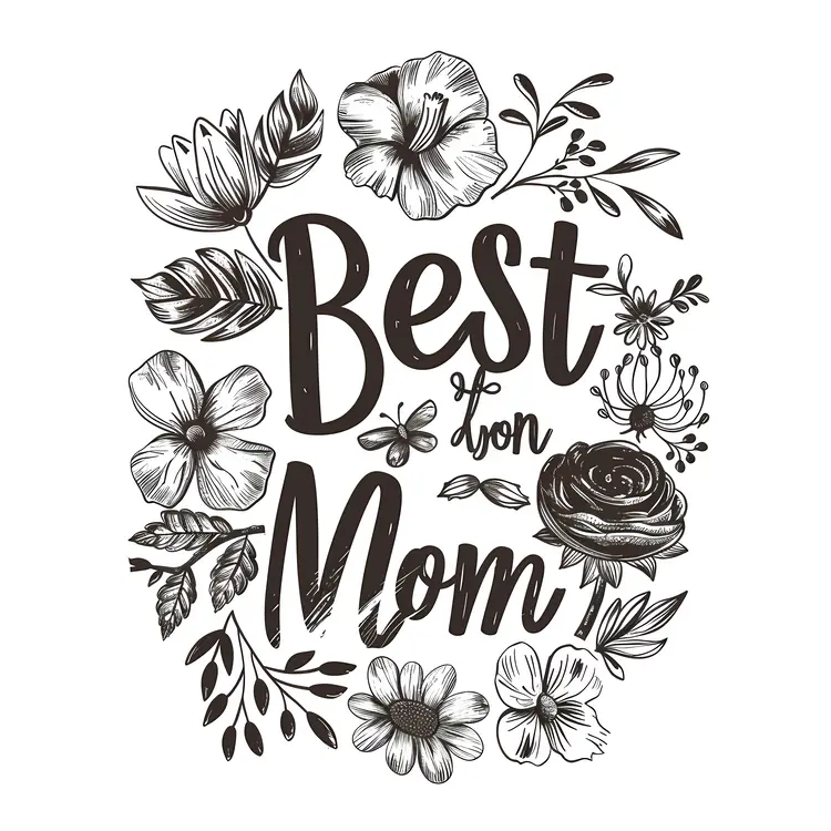 Best Mom Black and White Floral Design