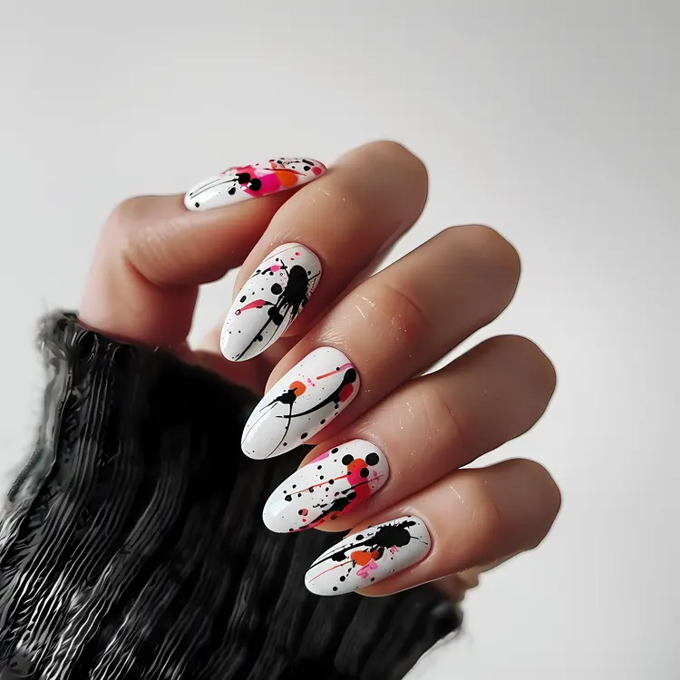 Modern Splatter Nail Art on White Background