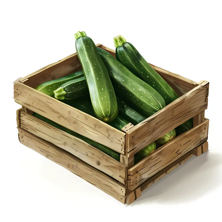 Green Zucchinis in a Wooden Crate