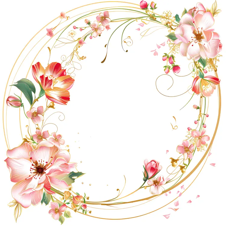 Circular Floral Frame with Pink Flowers