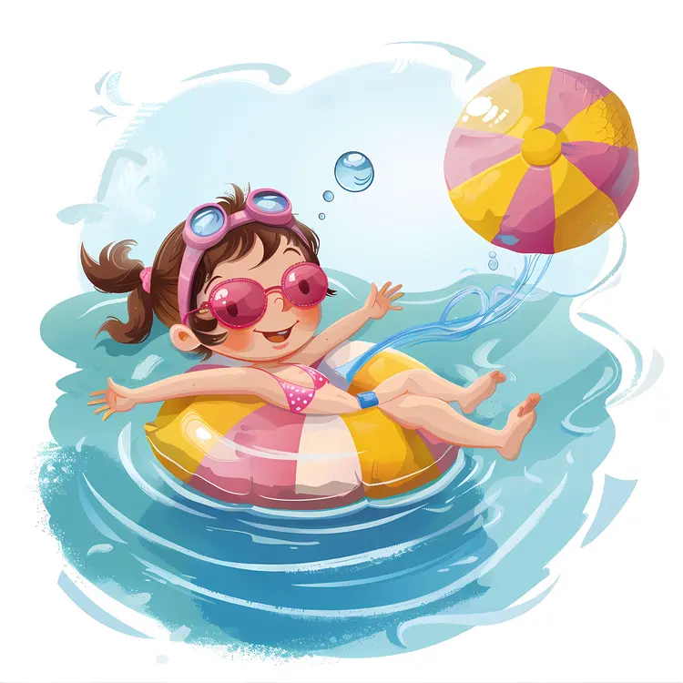 Happy Girl in Pool with Float