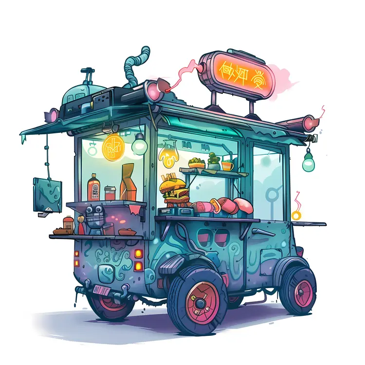 Cyberpunk Street Food Cart