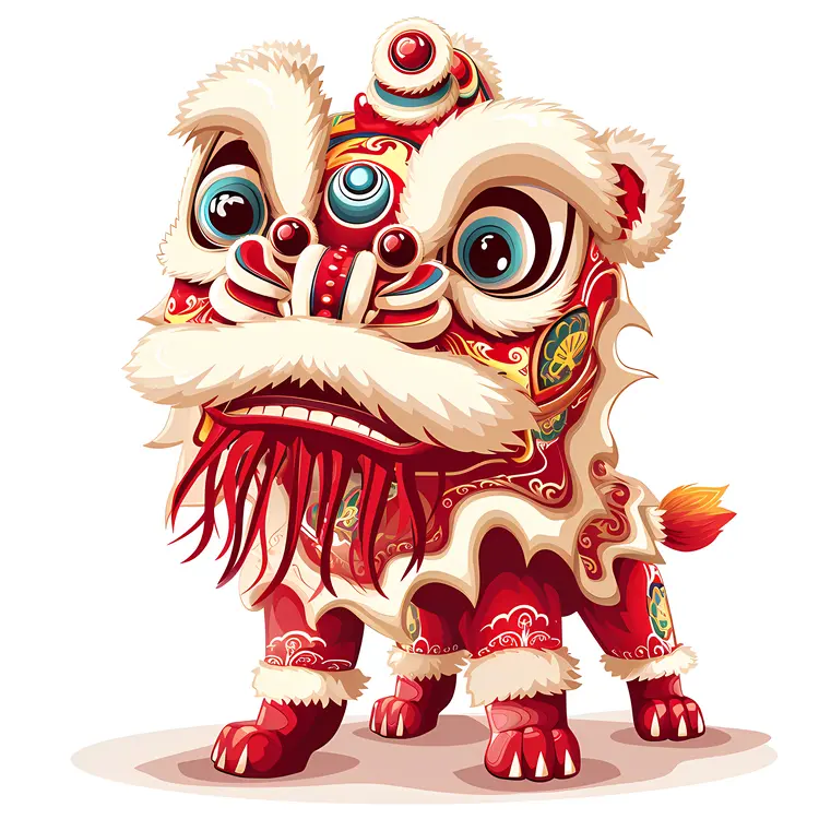 Red and White Lion Dance Costume for Chinese New Year