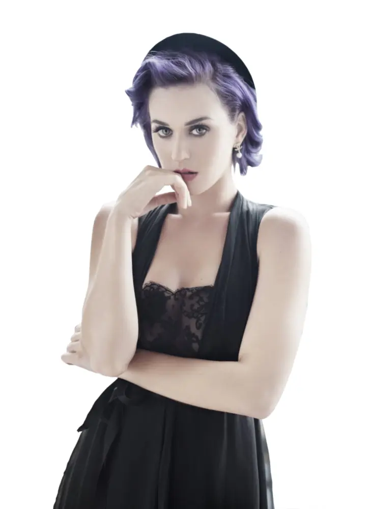 Elegant Woman with Purple Hair in Black Dress